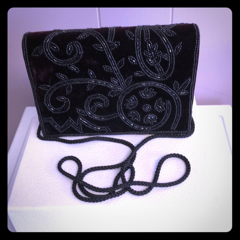 Black Evening Beaded Velveteen Purse